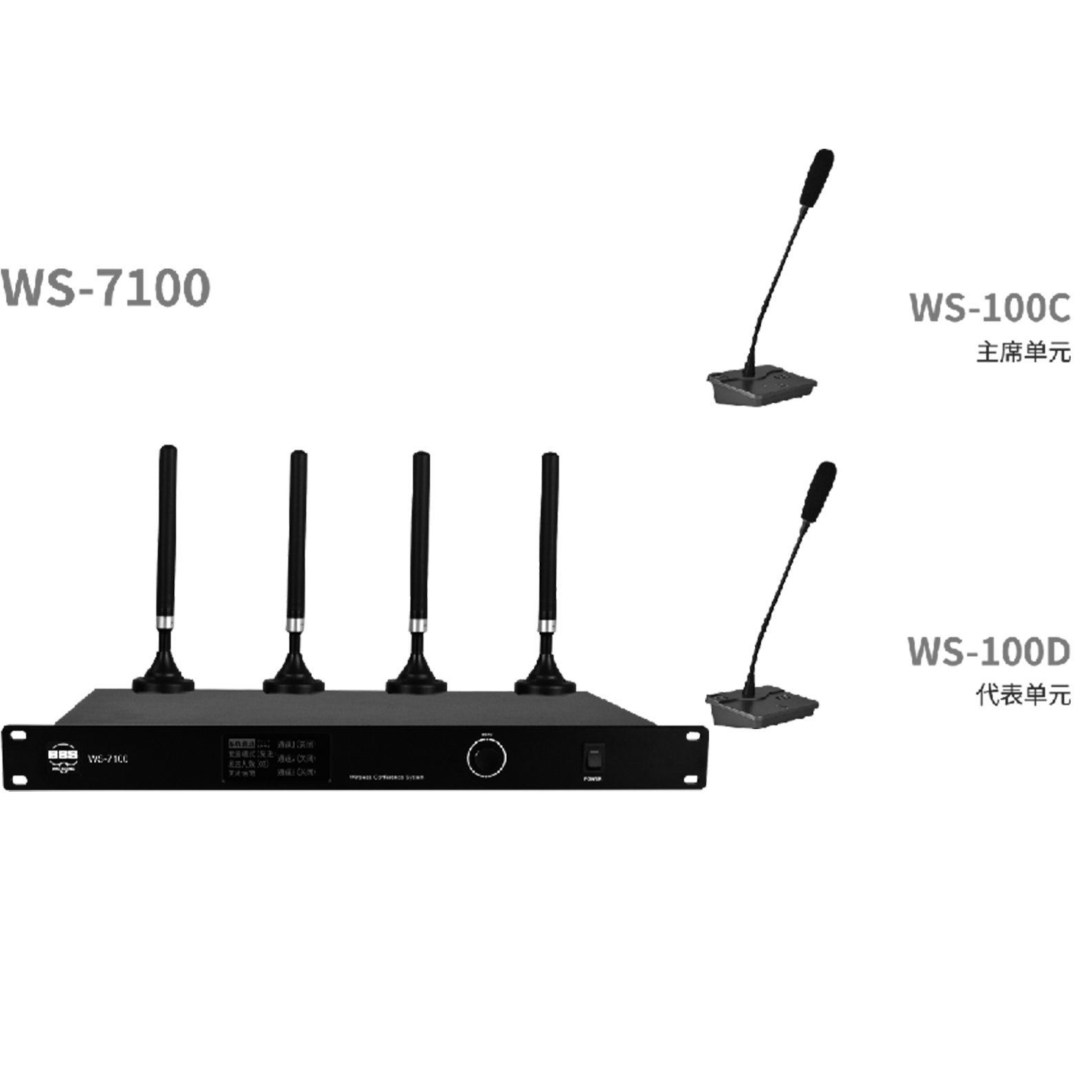 BBS商用話筒 WS-7100 1拖128智能無線會議系統(tǒng)(帶視像跟蹤) 無線會議話筒 無線會議麥克風